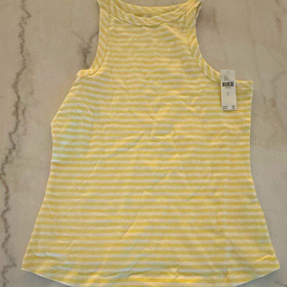 Maeve antrhopolgie Yellow White Knit High Neck Sleeveless Tank Size L 0057
